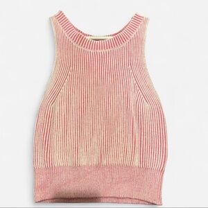 Pink Striped Sleeveless High Neck Top